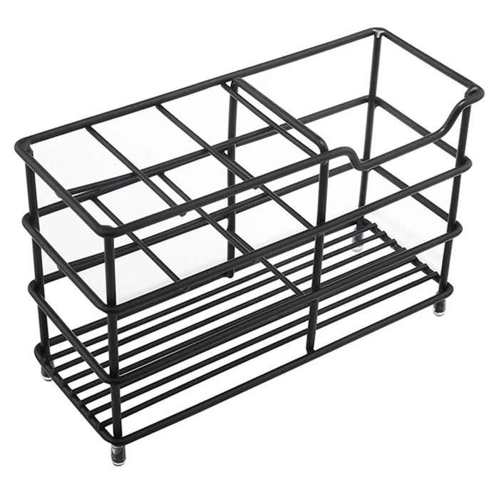 15.03 x 6.2 x 10.2cm 6 Grid Stainless Steel Toothbrush Holder Toothpaste Bathroom Organizer Shelf - Black - 1