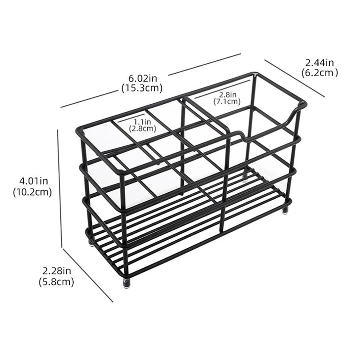 15.03 x 6.2 x 10.2cm 6 Grid Stainless Steel Toothbrush Holder Toothpaste Bathroom Organizer Shelf - Black - 2