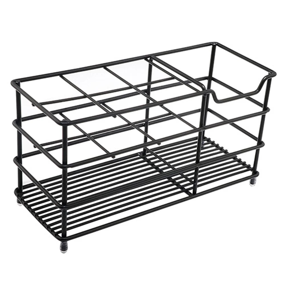 18.7 x 8.0 x 10.2cm Size L 6 Grid Stainless Steel Toothbrush Holder Toothpaste Bathroom Organizer Shelf - Black - 1