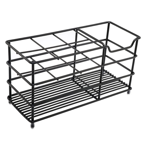 18.7 x 8.0 x 10.2cm Size L 6 Grid Stainless Steel Toothbrush Holder Toothpaste Bathroom Organizer Shelf - Black - 1