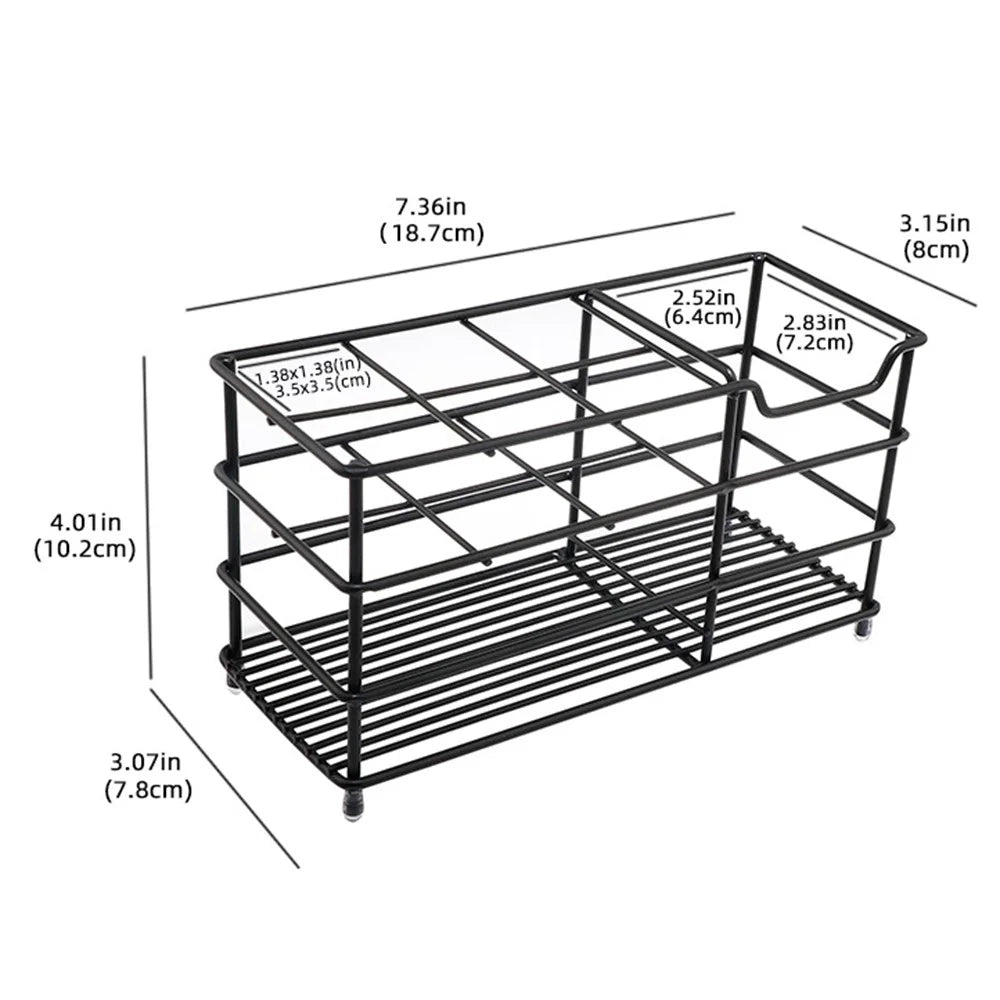 18.7 x 8.0 x 10.2cm Size L 6 Grid Stainless Steel Toothbrush Holder Toothpaste Bathroom Organizer Shelf - Black - 2