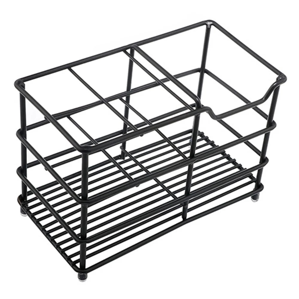 15 x 7.3 x 10.2cm 4 Grid Stainless Steel Toothbrush Holder Toothpaste Bathroom Organizer Shelf - Black - 1