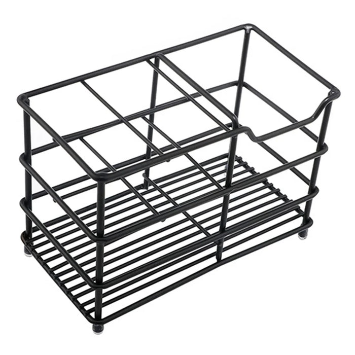 15 x 7.3 x 10.2cm 4 Grid Stainless Steel Toothbrush Holder Toothpaste Bathroom Organizer Shelf - Black - 1