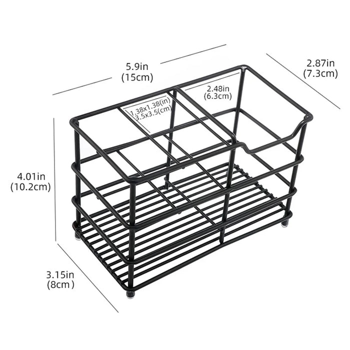 15 x 7.3 x 10.2cm 4 Grid Stainless Steel Toothbrush Holder Toothpaste Bathroom Organizer Shelf - Black - 2