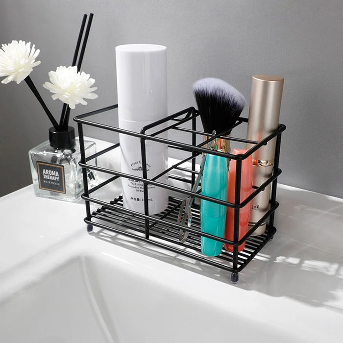15 x 7.3 x 10.2cm 4 Grid Stainless Steel Toothbrush Holder Toothpaste Bathroom Organizer Shelf - Black - 3