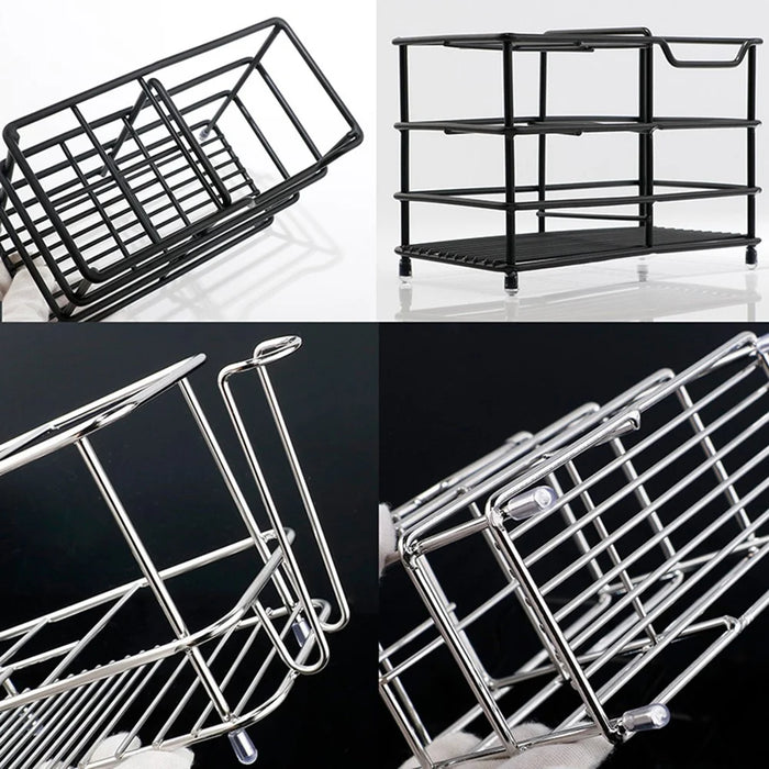 15 x 7.3 x 10.2cm 4 Grid Stainless Steel Toothbrush Holder Toothpaste Bathroom Organizer Shelf - Black - 7