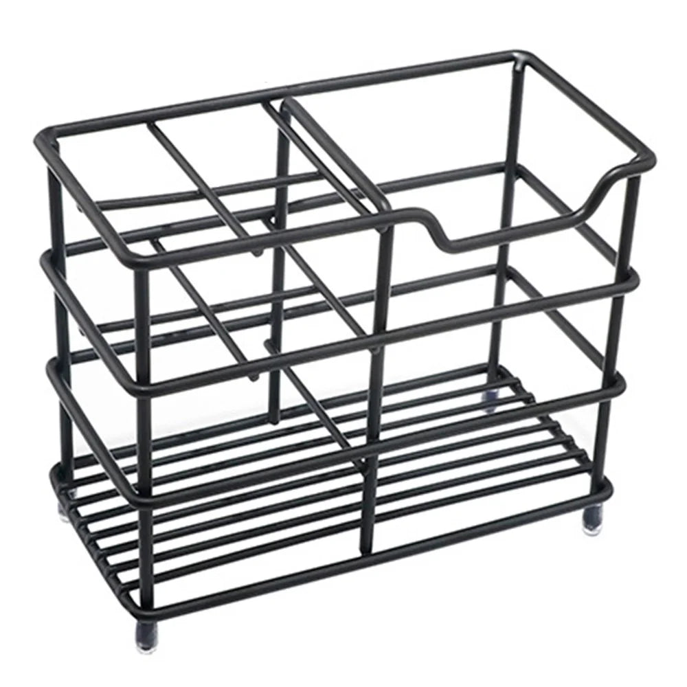 12 x 6 x 10.2cm Size S 4 Grid Stainless Steel Toothbrush Holder Toothpaste Bathroom Organizer Shelf - Black - 1