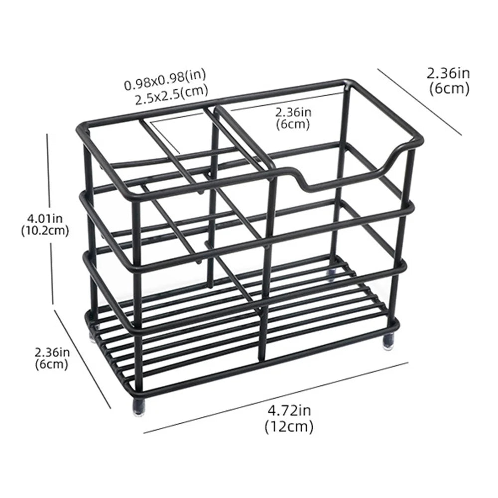 12 x 6 x 10.2cm Size S 4 Grid Stainless Steel Toothbrush Holder Toothpaste Bathroom Organizer Shelf - Black - 2