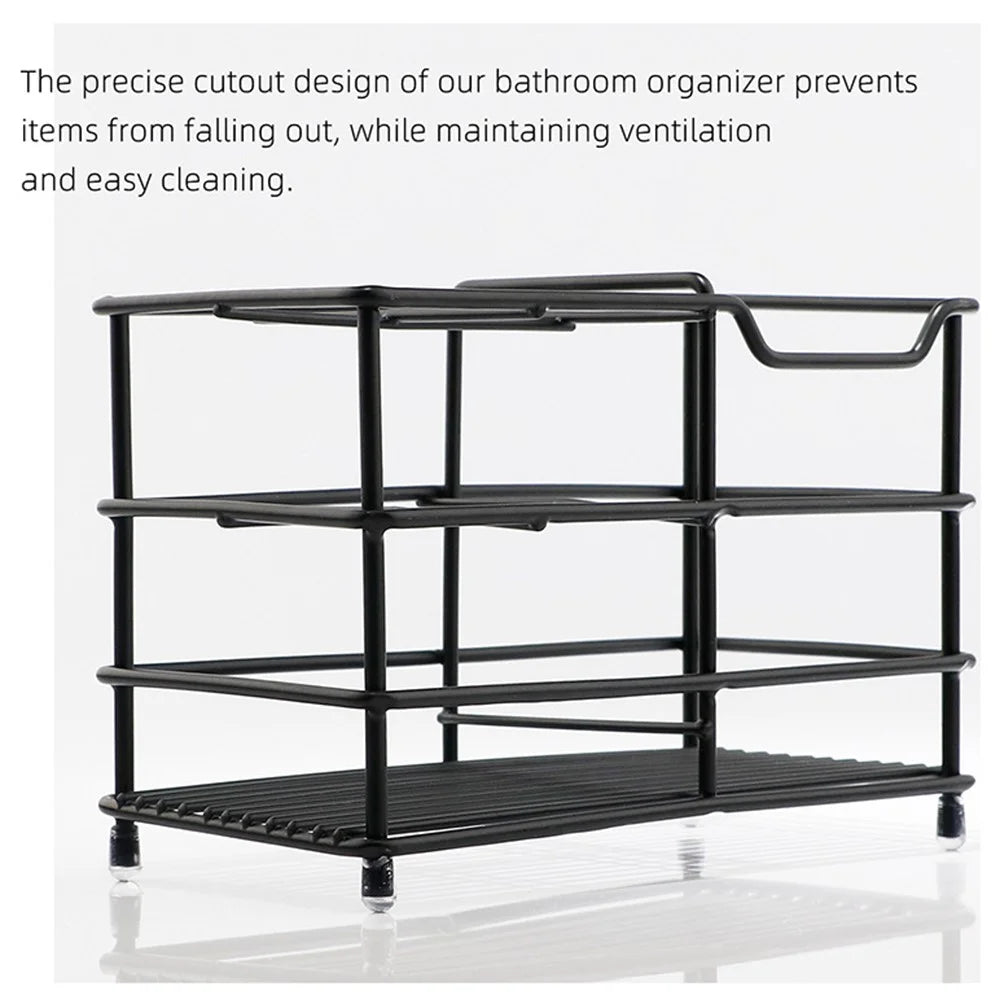 12 x 6 x 10.2cm Size S 4 Grid Stainless Steel Toothbrush Holder Toothpaste Bathroom Organizer Shelf - Black - 4