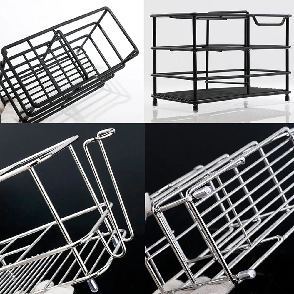 12 x 6 x 10.2cm Size S 4 Grid Stainless Steel Toothbrush Holder Toothpaste Bathroom Organizer Shelf - Black - 7
