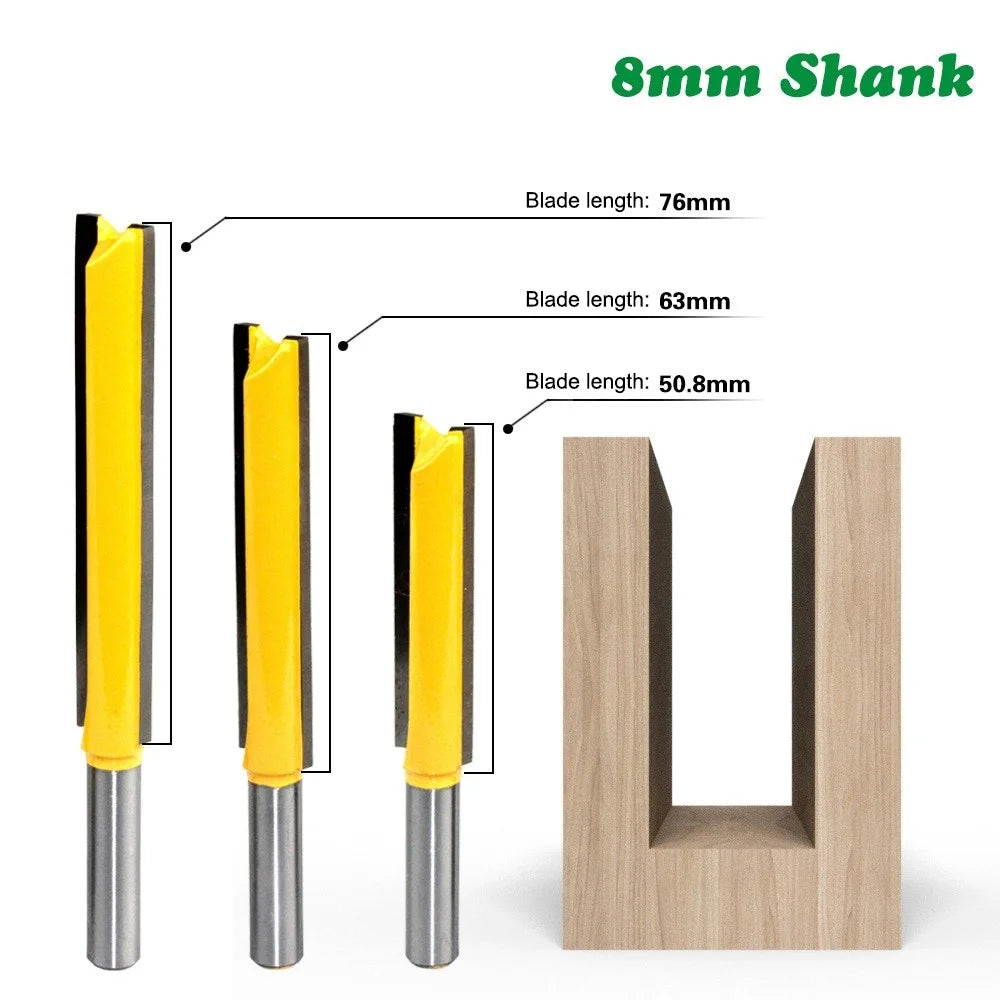 3PCS 8mm Shank Wood Trimmers Router Hard Alloy Cutter Woodworking Long Straight Plunge Knife - 7