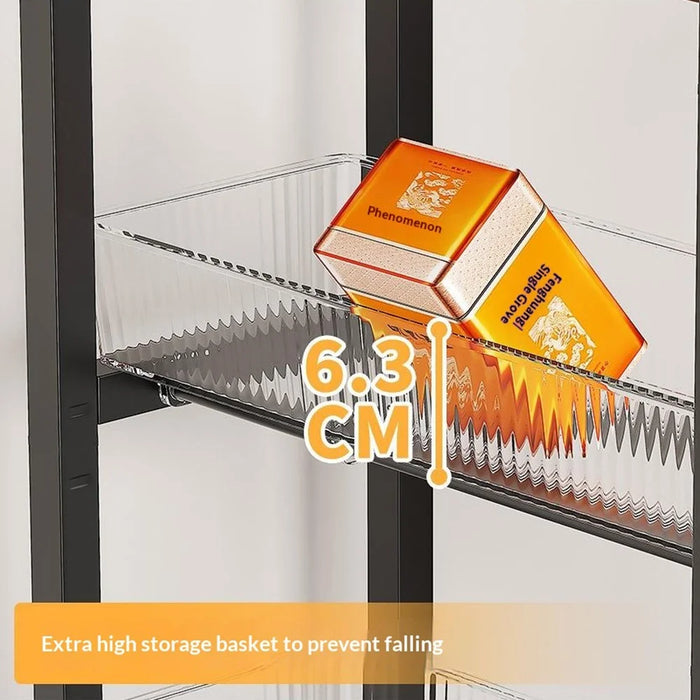 34.5 x 27.7 x 80cm Size L Kitchen Gap Storage Rack Multi Layer Rolling Cart with Wheels / Four Drawers - Black + Coffee - 5
