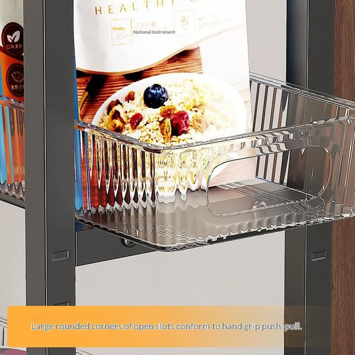 34.5 x 27.7 x 80cm Size L Kitchen Gap Storage Rack Multi Layer Rolling Cart with Wheels / Four Drawers - Black + Coffee - 6