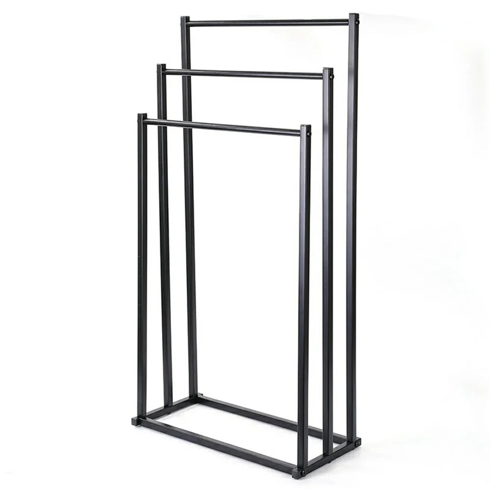 3 Tier Floor Standing Towel Rack Bathroom Freestanding Carbon Steel Anti Rust Towel Holder Organizer - Black - 1