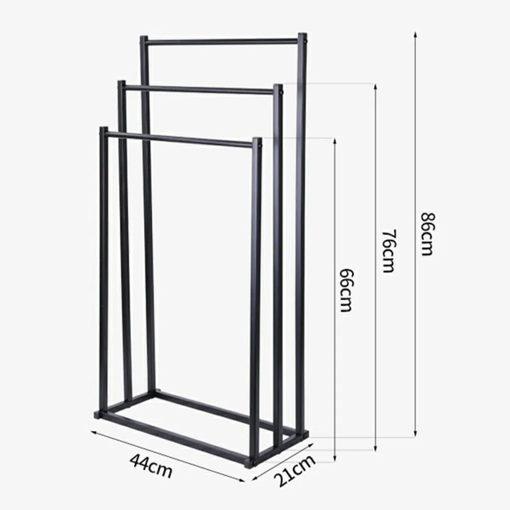 3 Tier Floor Standing Towel Rack Bathroom Freestanding Carbon Steel Anti Rust Towel Holder Organizer - Black - 5