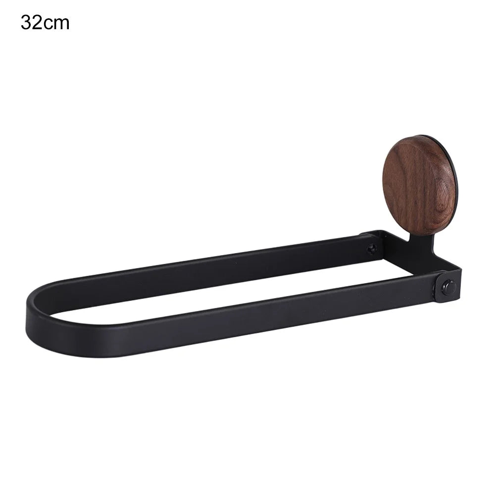 32cm Bathroom Towel Rack Wall Mount Adhesive Foldable Towel Holder Stainless Steel Frame Shelf - Black - 1