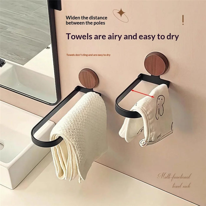 32cm Bathroom Towel Rack Wall Mount Adhesive Foldable Towel Holder Stainless Steel Frame Shelf - Black - 4