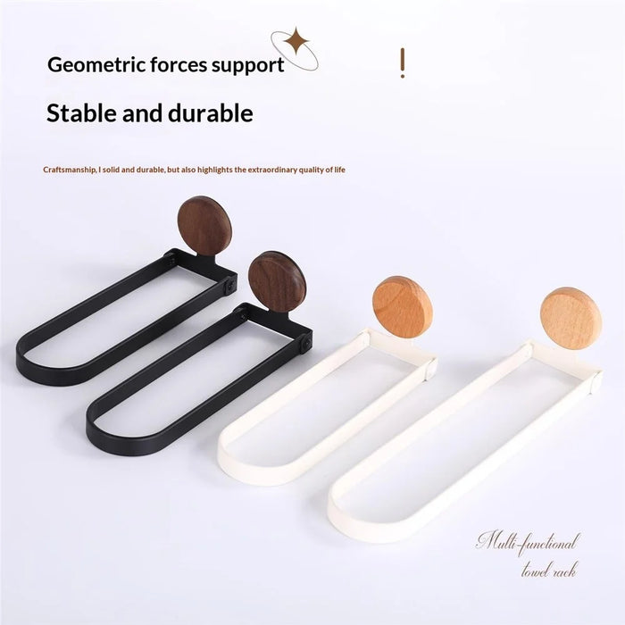 32cm Bathroom Towel Rack Wall Mount Adhesive Foldable Towel Holder Stainless Steel Frame Shelf - Black - 5
