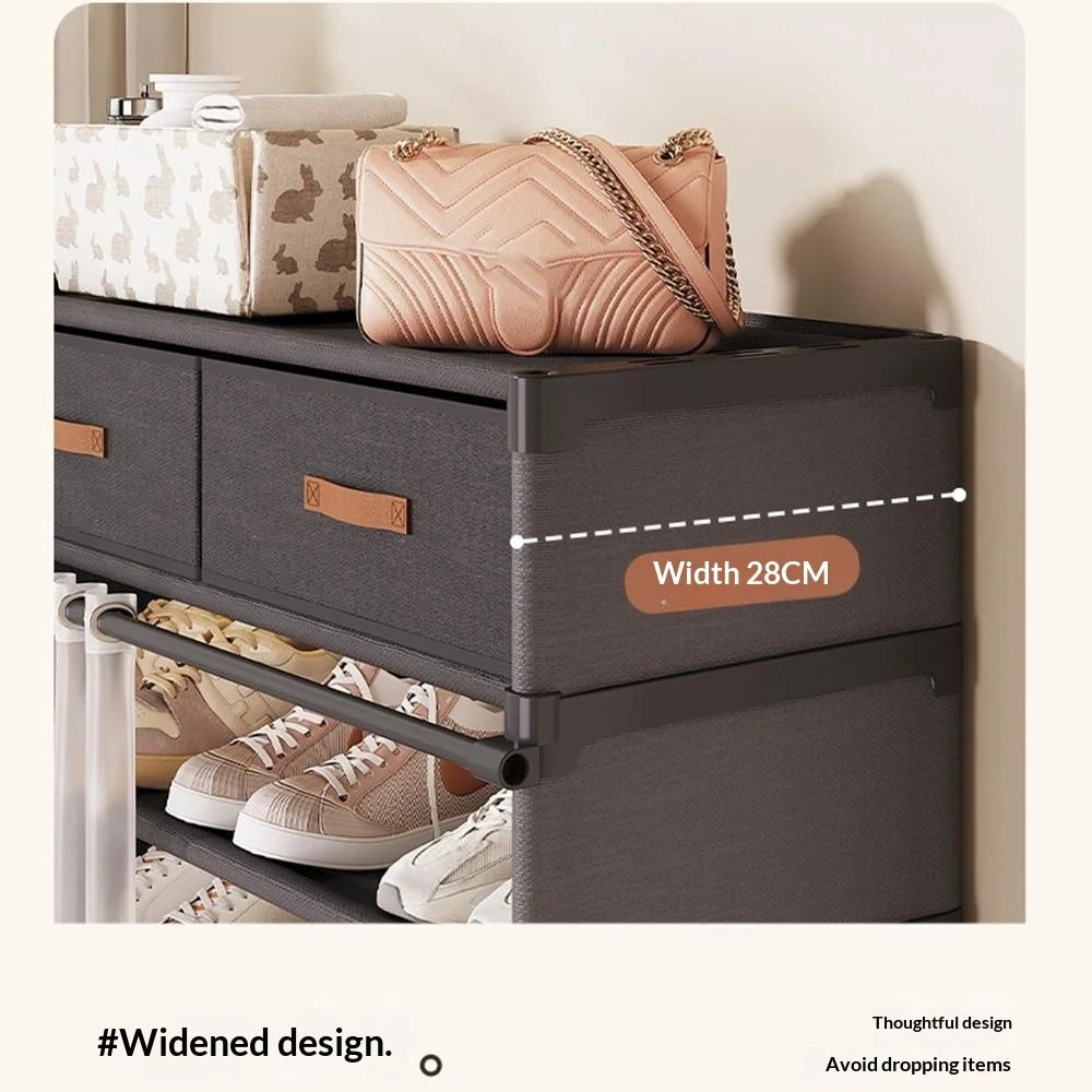 64cm 5 Tier Shoe Rack Multi Layer Shoes Storage Shelf Home Organizer with Door Curtain - Black - 2