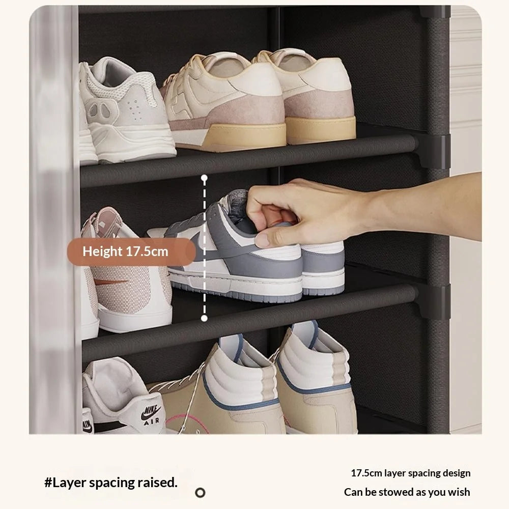 64cm 5 Tier Shoe Rack Multi Layer Shoes Storage Shelf Home Organizer with Door Curtain - Black - 3