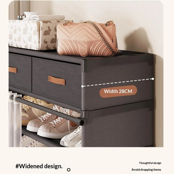 64cm 6 Tier Shoe Rack Multi Layer Shoes Storage Shelf Home Organizer with Door Curtain - Black - 2