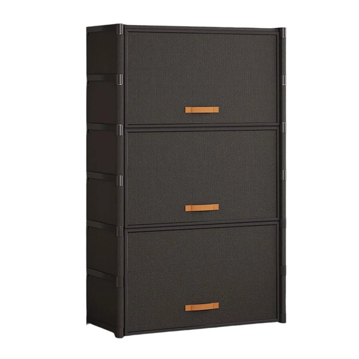 7 Tier 64cm Shoe Rack Stackable Storage Organizer with Flip Lid Magnetic Closure Dustproof Shoe Cabinet - Black - 1