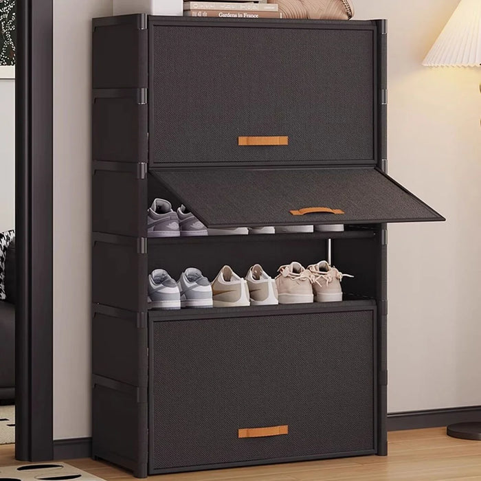 7 Tier 64cm Shoe Rack Stackable Storage Organizer with Flip Lid Magnetic Closure Dustproof Shoe Cabinet - Black - 2