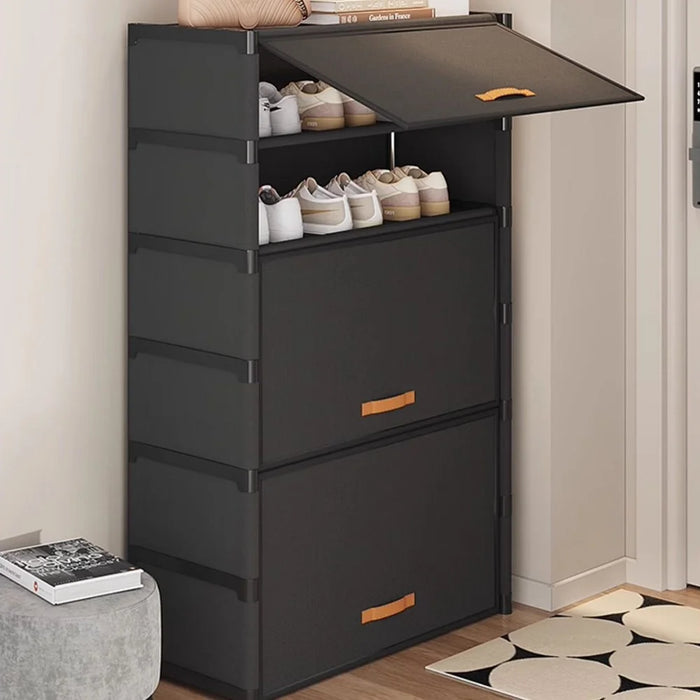 7 Tier 64cm Shoe Rack Stackable Storage Organizer with Flip Lid Magnetic Closure Dustproof Shoe Cabinet - Black - 3