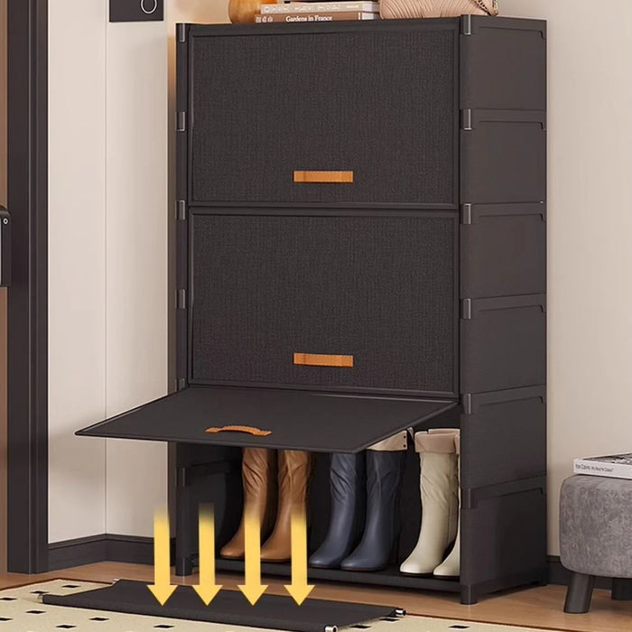 7 Tier 64cm Shoe Rack Stackable Storage Organizer with Flip Lid Magnetic Closure Dustproof Shoe Cabinet - Black - 5