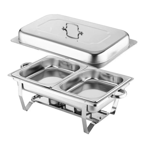 Stainless Steel Catering Chafer Chafing Dish with 2 Pan and Lid Alcohol Heated Food Server Warmer - Silver - 1