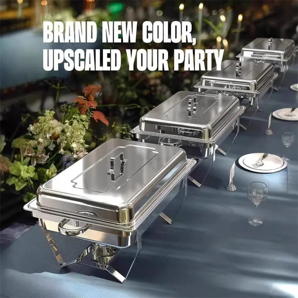 Stainless Steel Catering Chafer Chafing Dish with 2 Pan and Lid Alcohol Heated Food Server Warmer - Silver - 2