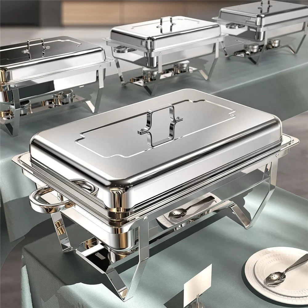 Stainless Steel Catering Chafer Chafing Dish with 3 Pan and Lid Alcohol Heated Food Server Warmer - Silver - 3