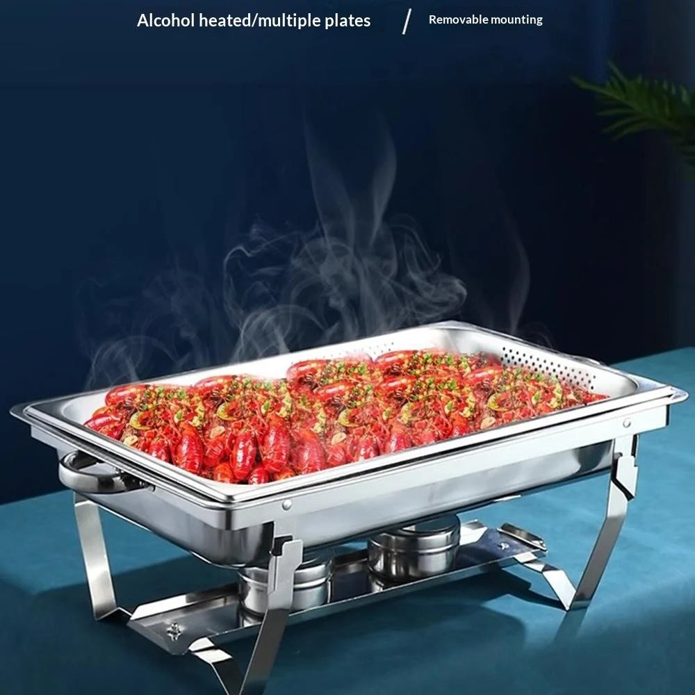 Stainless Steel Catering Chafer Chafing Dish with 3 Pan and Lid Alcohol Heated Food Server Warmer - Silver - 6
