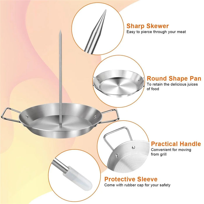 Al Pastor Skewer Set 13 x 1.5 inch Stainless Steel Vertical BBQ Grilling Pan for Grill with 3 Removable Skewer - Silver - 5