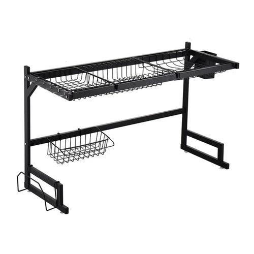 65cm Kitchen Sink Dish Drying Rack Stainless Steel Over Sink Storage Organizer Shelf - Black - 1
