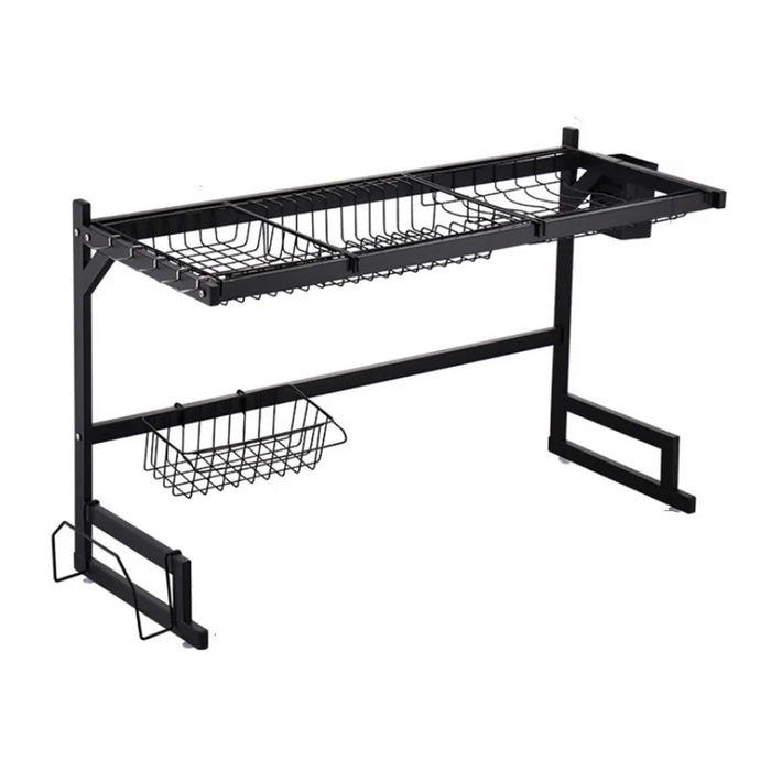 65cm Kitchen Sink Dish Drying Rack Stainless Steel Over Sink Storage Organizer Shelf - Black - 1