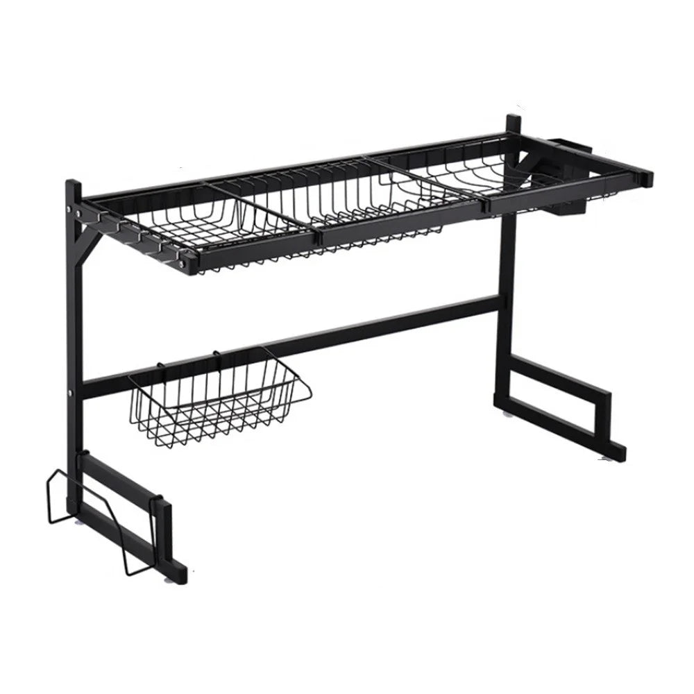 85cm Kitchen Sink Dish Drying Rack Stainless Steel Over Sink Storage Organizer Shelf - Black - 1
