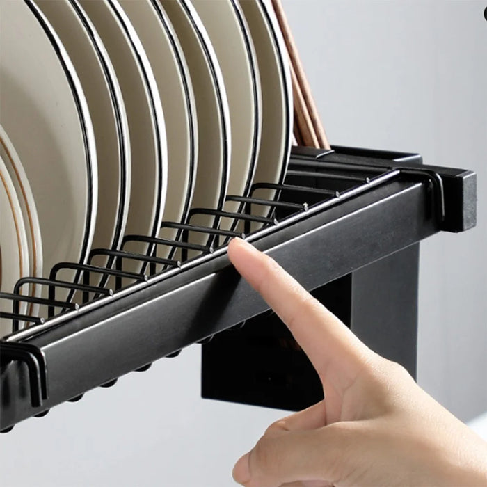 85cm Kitchen Sink Dish Drying Rack Stainless Steel Over Sink Storage Organizer Shelf - Black - 6