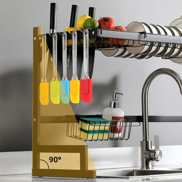 85cm Kitchen Sink Dish Drying Rack Stainless Steel Over Sink Storage Organizer Shelf - Black - 7
