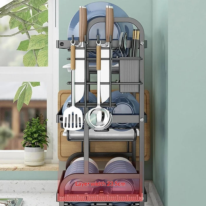 53cm 3 Tier Kitchen Dish Drying Rack Stainless Steel Drainer Shelf with Cutlery Holder Chopping Board Rack - Black - 5