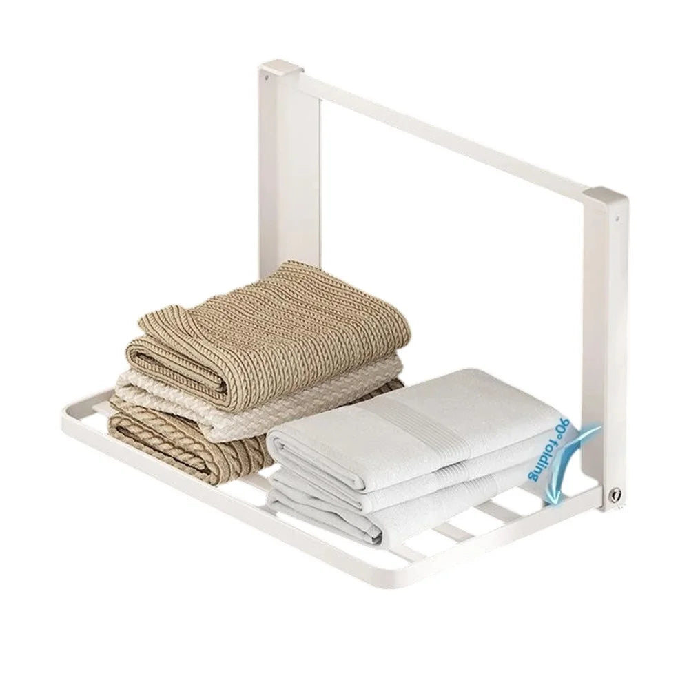 Carbon Steel Magnetic Folding Storage Rack Space Saving No Punching Side Shelf for Washing Machine - White - 1