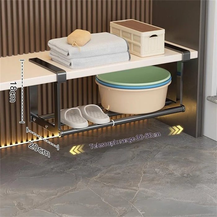 Small Size 30-50cm Extendable Bathroom Storage Rack Carbon Steel Under Cabinet Organizer Telescopic Shelf - Black - 2
