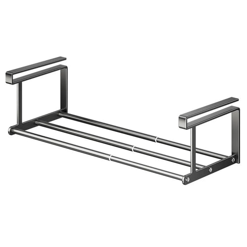 Small Size 50-90cm Extendable Bathroom Storage Rack Carbon Steel Under Cabinet Organizer Telescopic Shelf - Black - 1