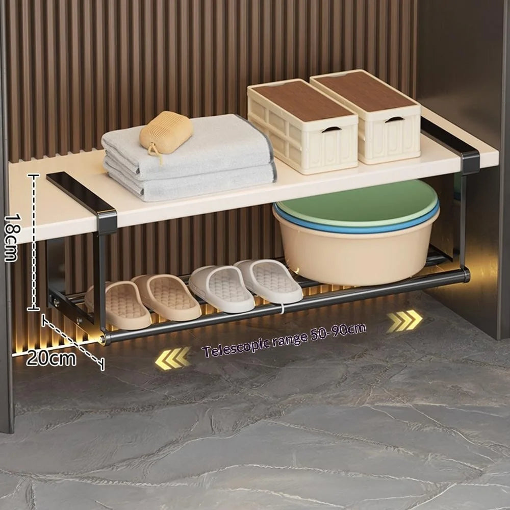 Small Size 50-90cm Extendable Bathroom Storage Rack Carbon Steel Under Cabinet Organizer Telescopic Shelf - Black - 2