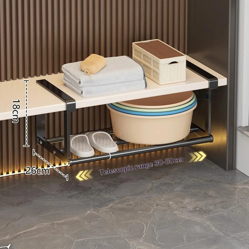 Large Size 30-50cm Extendable Bathroom Storage Rack Carbon Steel Under Cabinet Organizer Telescopic Shelf - Black - 2