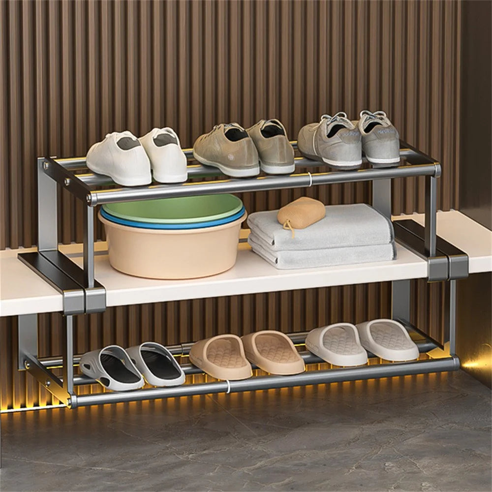 Large Size 30-50cm Extendable Bathroom Storage Rack Carbon Steel Under Cabinet Organizer Telescopic Shelf - Black - 3