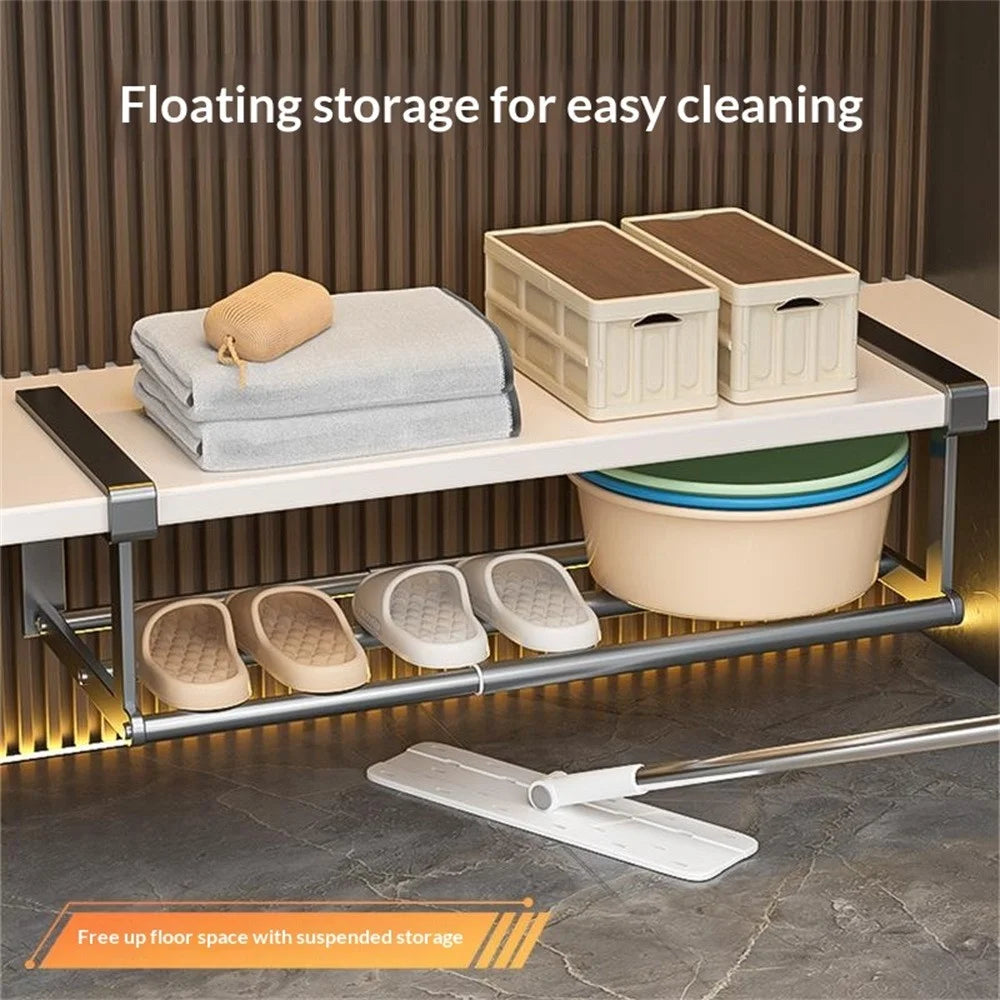 Large Size 50-90cm Extendable Bathroom Storage Rack Carbon Steel Under Cabinet Organizer Telescopic Shelf - Black - 4
