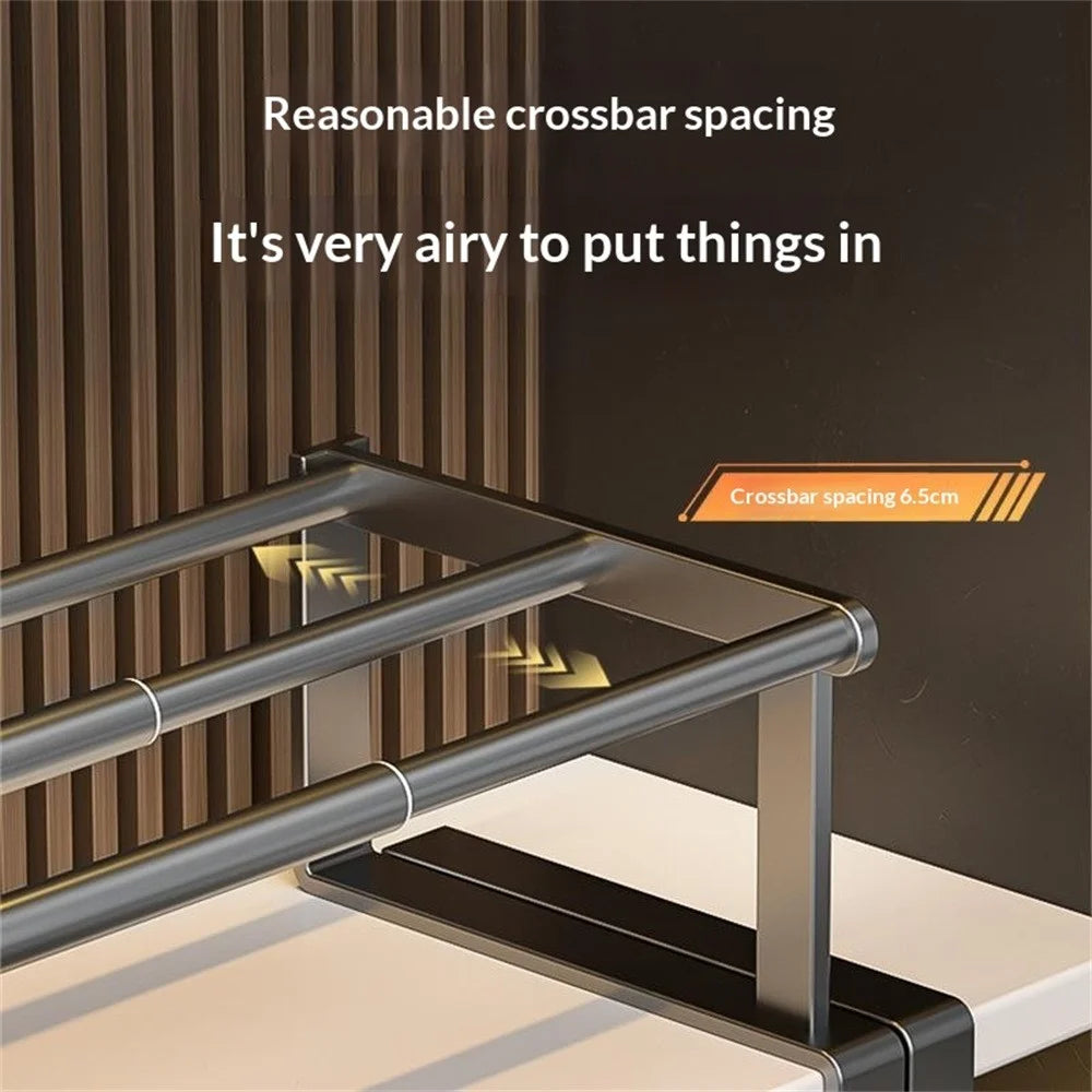 Large Size 50-90cm Extendable Bathroom Storage Rack Carbon Steel Under Cabinet Organizer Telescopic Shelf - Black - 6