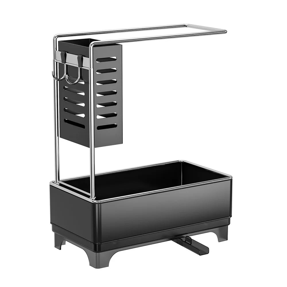Kitchen Sink Organizer Rack Sponge Holder Dish Cloth Drying Rack with Drainage - Matte Black - 1