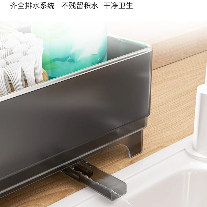 Kitchen Sink Organizer Rack Sponge Holder Dish Cloth Drying Rack with Drainage - Matte Black - 5